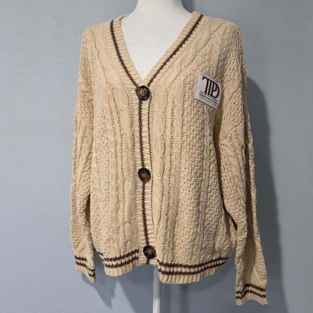 Taylor Swift TTPD Cardigan XS/S Cream Cable Knit Stars The Tortured Poets Dept